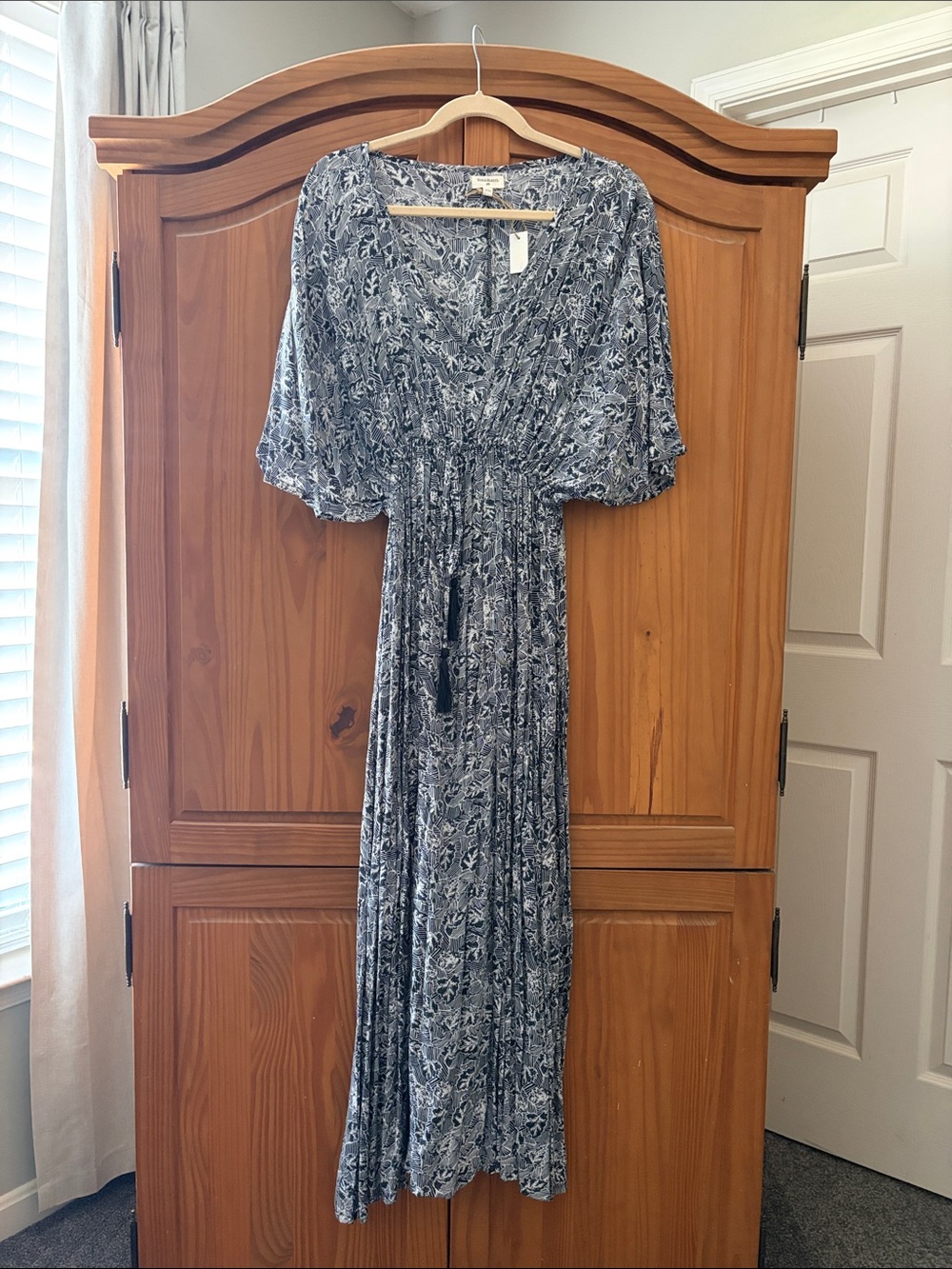 Cost Plus World Market Slate Blue Floral Maxi Dress